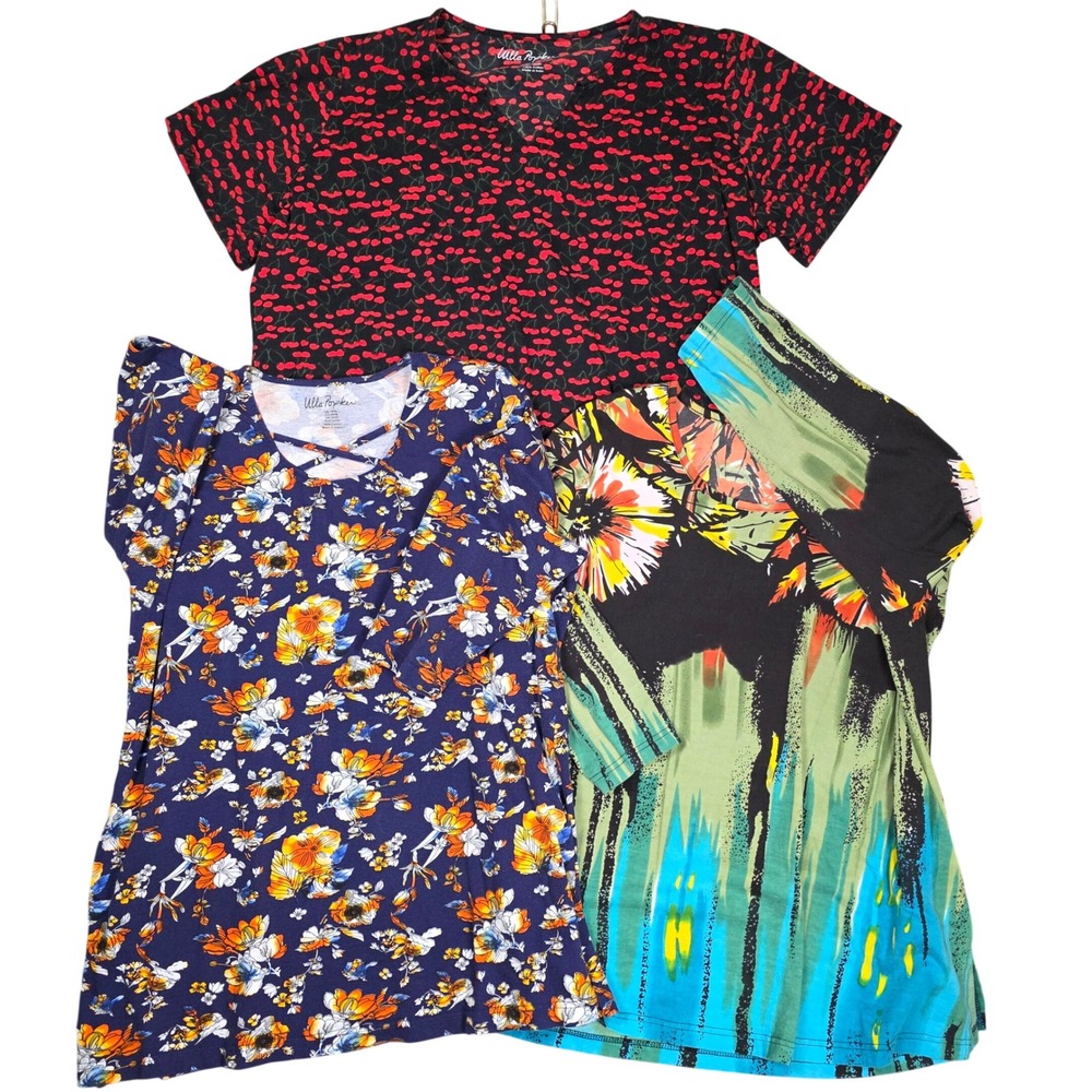 Ulla Popken Lot of 3 Tops Cherry Floral Abstract Women 16/18 XL Artistic Boho